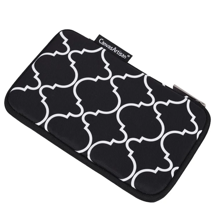 CANVASARTISAN H39-S21 Polyester Grid Texture Printed Electronics Digital Accessories Storage Bag Pouch for USB Data Cable Headphone Charger - Black