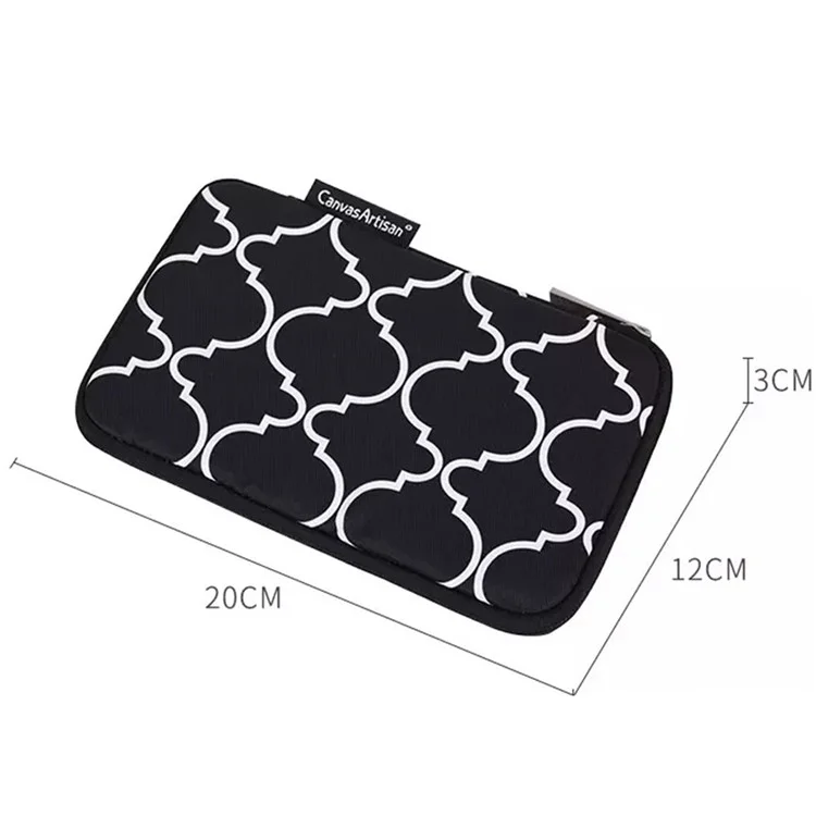 CANVASARTISAN H39-S21 Polyester Grid Texture Printed Electronics Digital Accessories Storage Bag Pouch for USB Data Cable Headphone Charger - Black