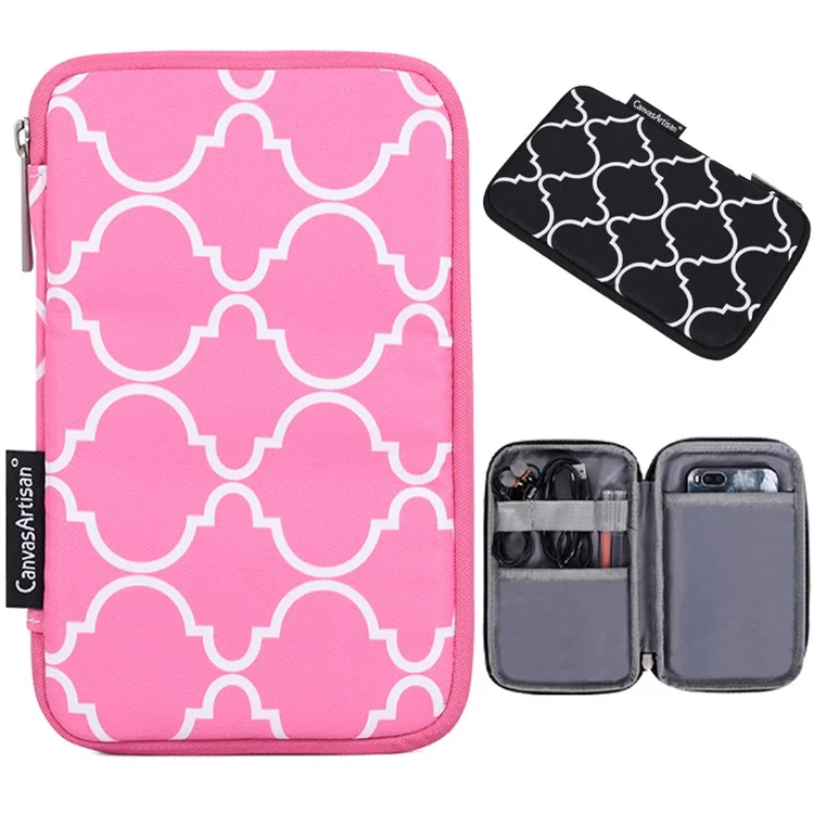 CANVASARTISAN H39-S21 Polyester Grid Texture Printed Electronics Digital Accessories Storage Bag Pouch for USB Data Cable Headphone Charger - Pink
