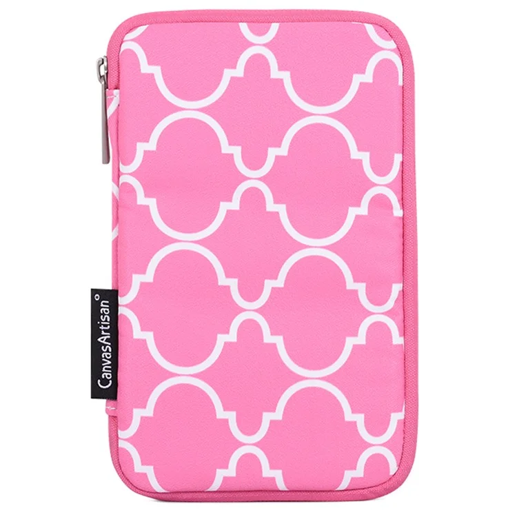 CANVASARTISAN H39-S21 Polyester Grid Texture Printed Electronics Digital Accessories Storage Bag Pouch for USB Data Cable Headphone Charger - Pink