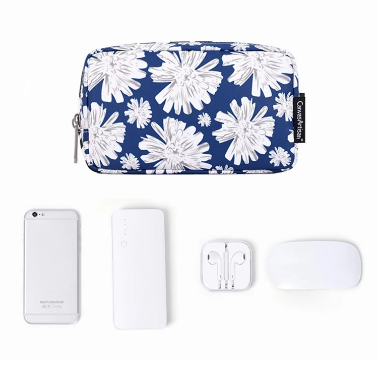 CANVASARTISAN H34-S11 Chrysanthemum Pattern Polyester Zipper Earphone Charger Mouse Case Digital Accessories Storage Bag