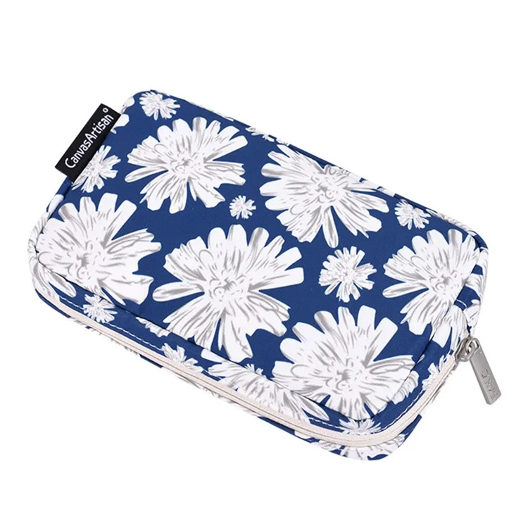 CANVASARTISAN H34-S11 Chrysanthemum Pattern Polyester Zipper Earphone Charger Mouse Case Digital Accessories Storage Bag