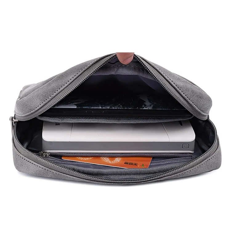 CANVASARTISAN L11-S11 Einfarbiger Telefon-Powerbank-Kopfhörerkasten Aufbewahrungstasche aus PU-Leder für digitales Zubehör - Grau