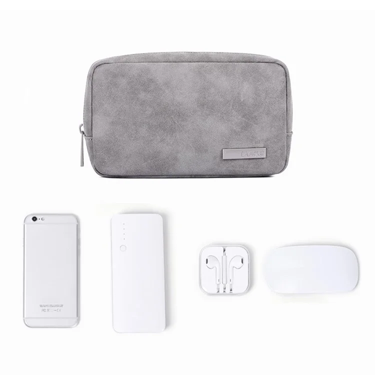 CANVASARTISAN L11-S11 Einfarbiger Telefon-Powerbank-Kopfhörerkasten Aufbewahrungstasche aus PU-Leder für digitales Zubehör - Grau