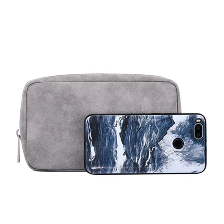 CANVASARTISAN L11-S11 Einfarbiger Telefon-Powerbank-Kopfhörerkasten Aufbewahrungstasche aus PU-Leder für digitales Zubehör - Grau
