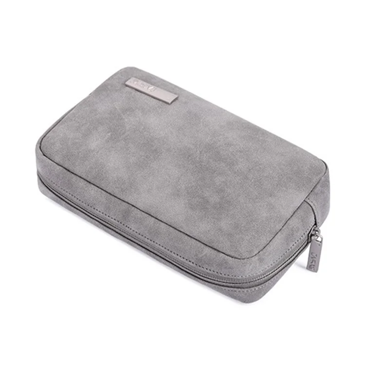 CANVASARTISAN L11-S11 Einfarbiger Telefon-Powerbank-Kopfhörerkasten Aufbewahrungstasche aus PU-Leder für digitales Zubehör - Grau