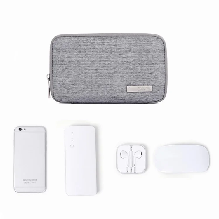 CANVASARTISAN L28-S21 Solid Color Cloth Texture Polyester Digital Accessories Organizer Storage Bag Case for Earphone Charger Mouse - Grey