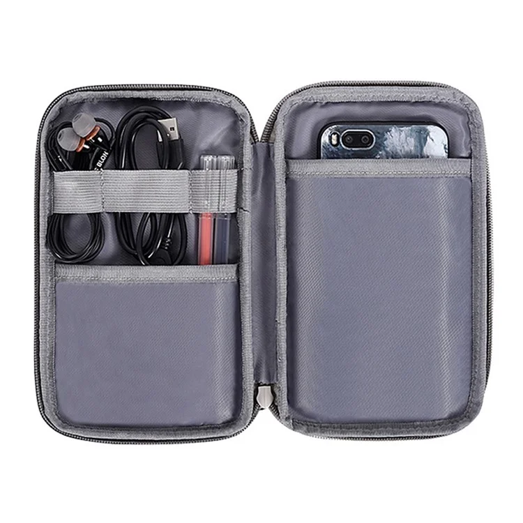 CANVASARTISAN L28-S21 Solid Color Cloth Texture Polyester Digital Accessories Organizer Storage Bag Case for Earphone Charger Mouse - Grey