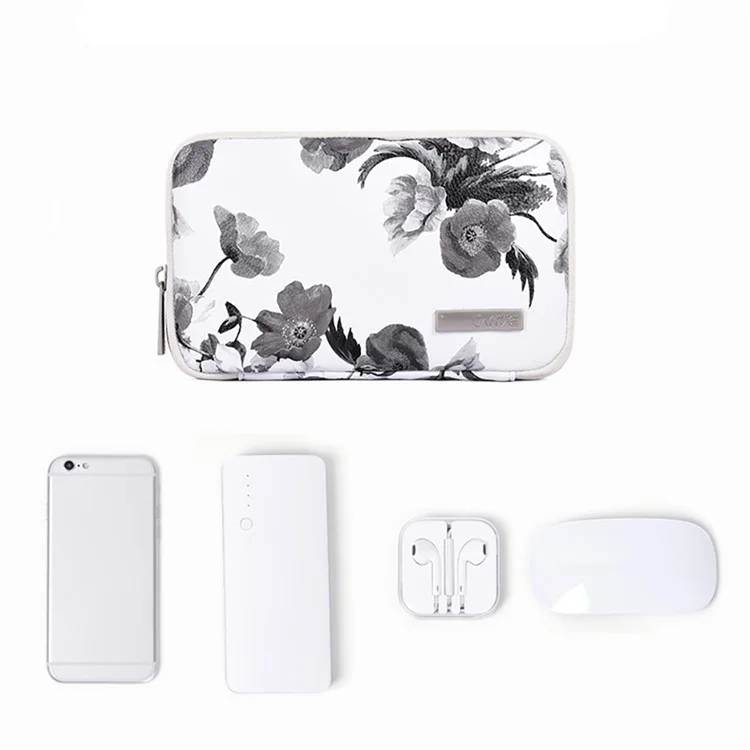 CANVASARTISAN G1-S21 Ink Wash Painting Pattern PU Leather Portable Carrying Bag Digital Accessories Zipper Storage Case Phone Pouch - White