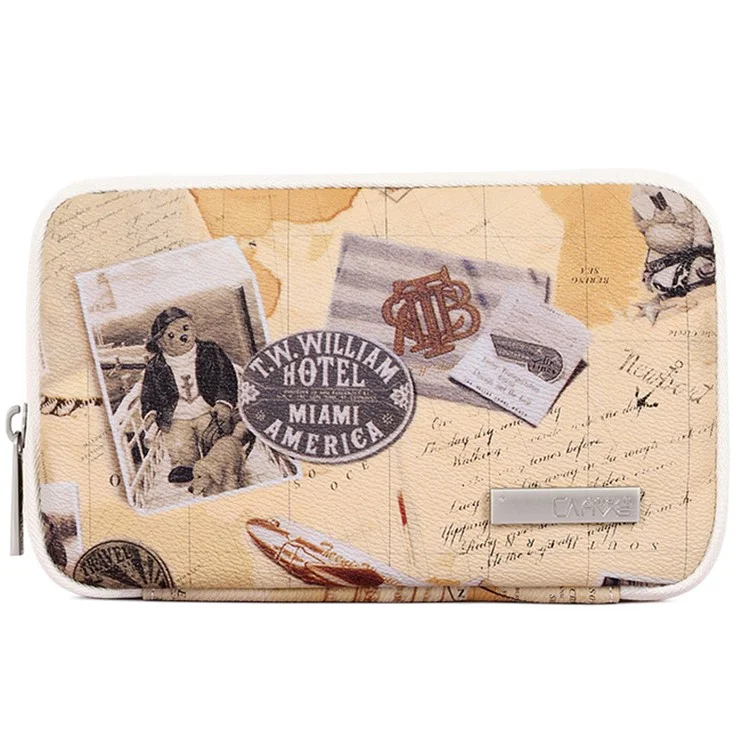 CANVASARTISAN G3-S21 Retro Postcard Pattern PU Leather Power Bank Mouse Carrying Bag Digital Accessories Zipper Storage Case Phone Pouch - Khaki