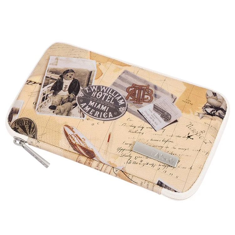 CANVASARTISAN G3-S21 Retro Postcard Pattern PU Leather Power Bank Mouse Carrying Bag Digital Accessories Zipper Storage Case Phone Pouch - Khaki