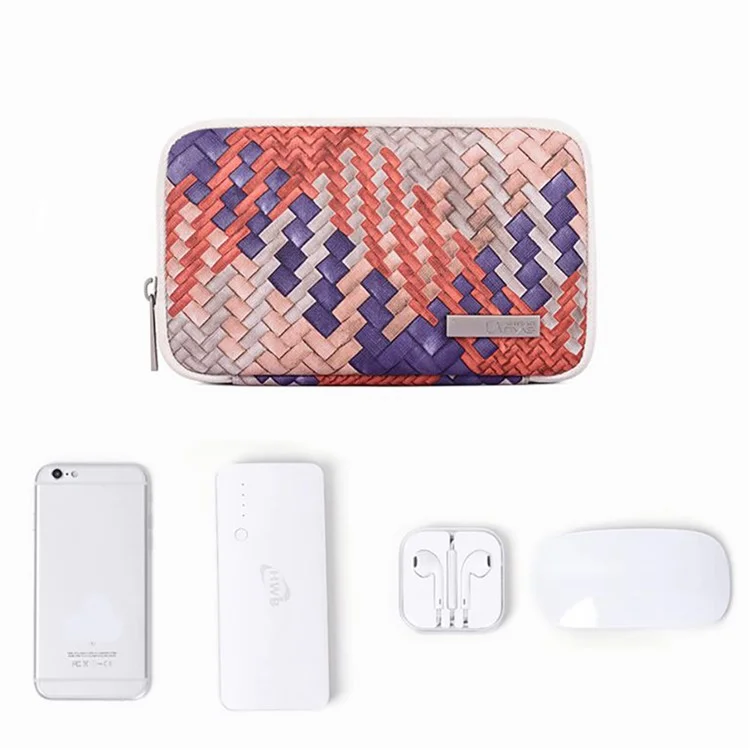 CANVASARTISAN G5-S21 Woven Texture PU Leather Digital Accessories Storage Bag Earphone Power Bank Charger Carrying Case