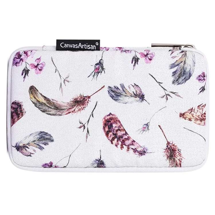 CANVASARTISAN H9-S21 Watercolor Feather Pattern Earphone Mouse Charger Digital Accessories Storage Bag Carrying Pouch