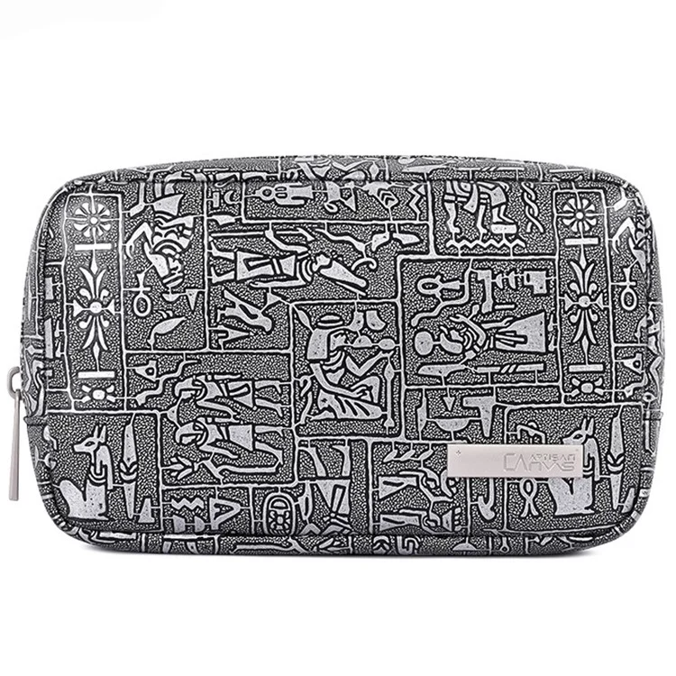 Canvasartisan L27-S11 Egypt-stil Muster PU Leder Reißverschluss Aufbewahrung Hülle Telefon Maus-tragetasche Digitales Zubehör Beutel - Silber-