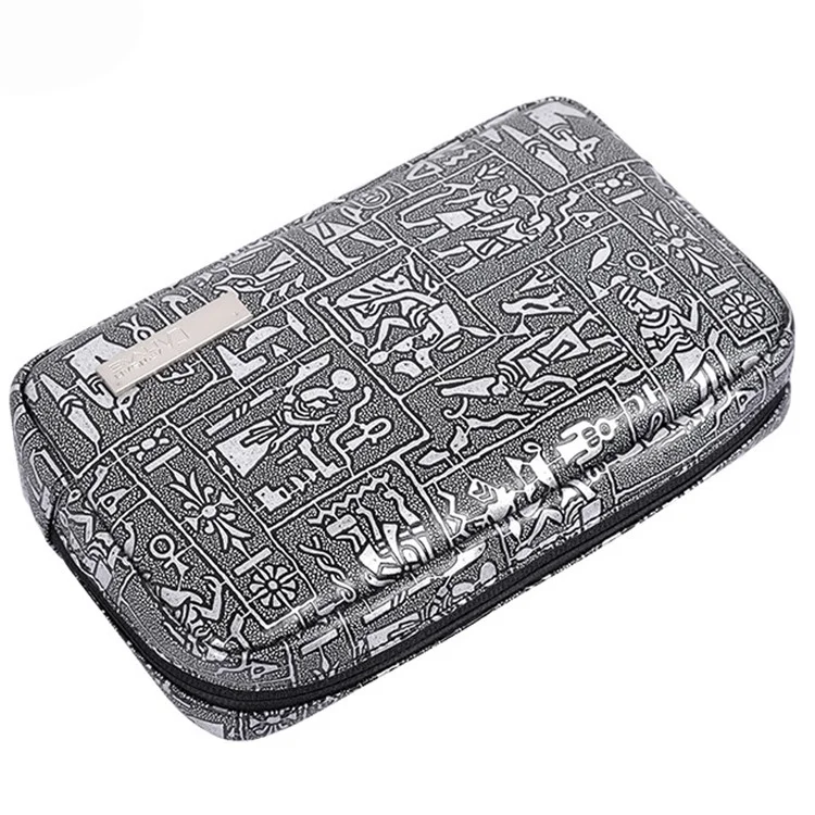 CANVASARTISAN L27-S11 Egypt Style Pattern PU Leather Zipper Storage Case Phone Mouse Carrying Bag Digital Accessories Pouch - Silver