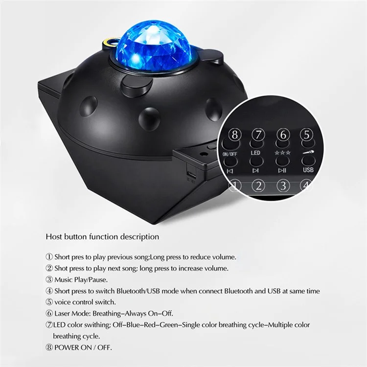 SC522 Stage Lighting Effect Lamp LED Starry Sky Projector USB Powered Laser Light Projector for Home Birthday Party Festive Atmosphere - White