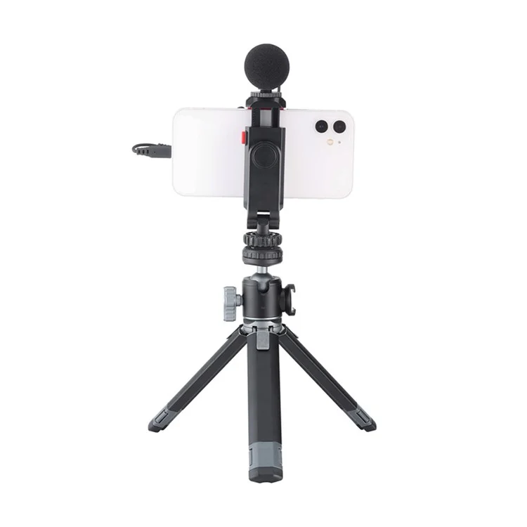 UURIG ST-06S Portable 360 Degrees Rotating Phone Holder Clip with Dual Cold Shoe Mount for Live Streaming Video Recording