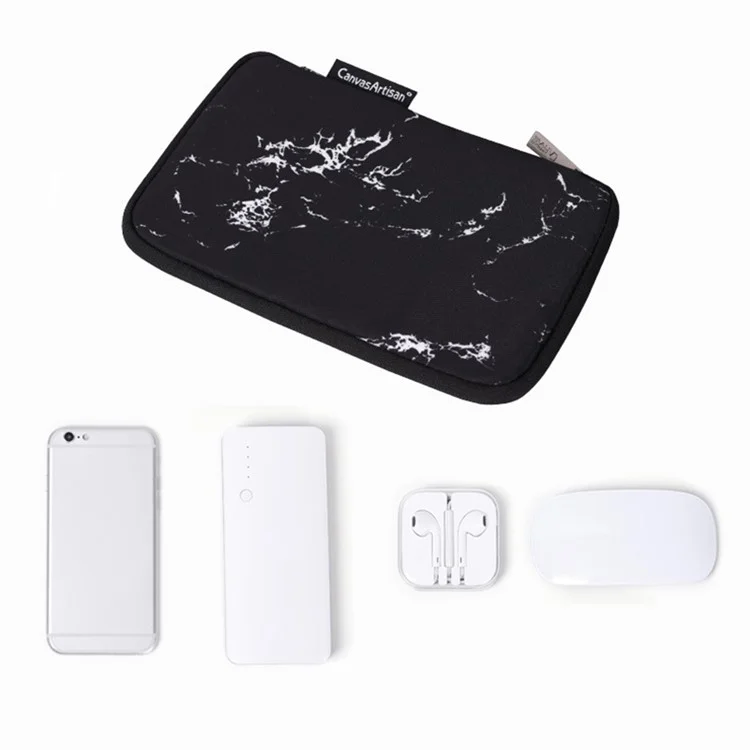 CANVASARTISAN H32-S21 Marble Pattern Printing Digital Accessories Carrying Bag Mouse Earphone Power Bank Storage Pouch - Black