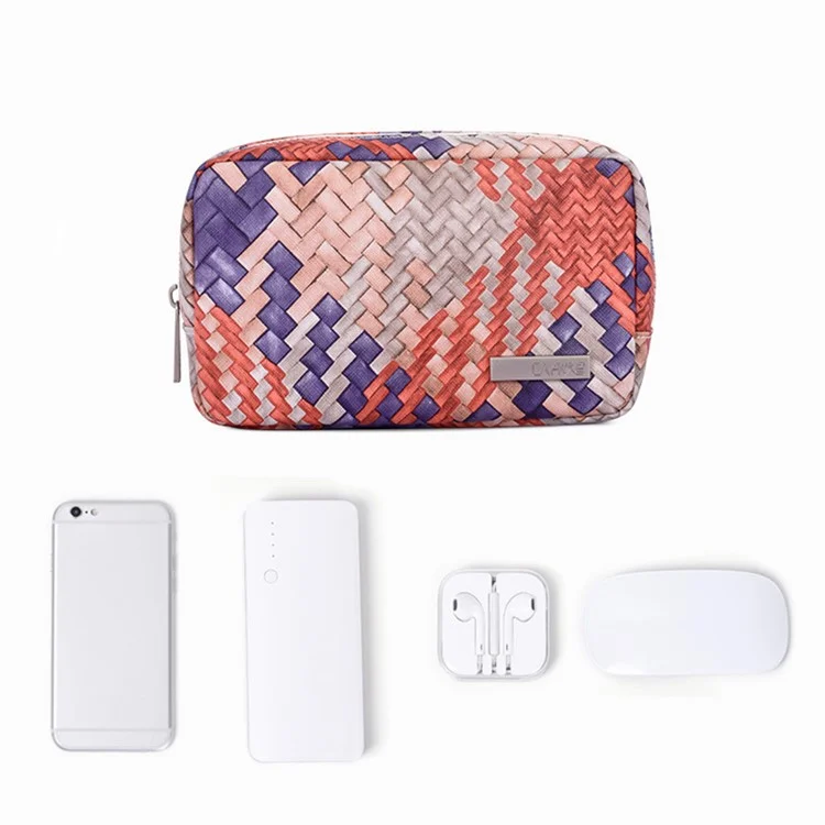 Canvasartisan G5-S11 Accessoires Numériques Texture Texture Tissée Sac De Rangement Power Bank Chargeur Téléphone Téléphone PU Cuir PU Coque De Transport