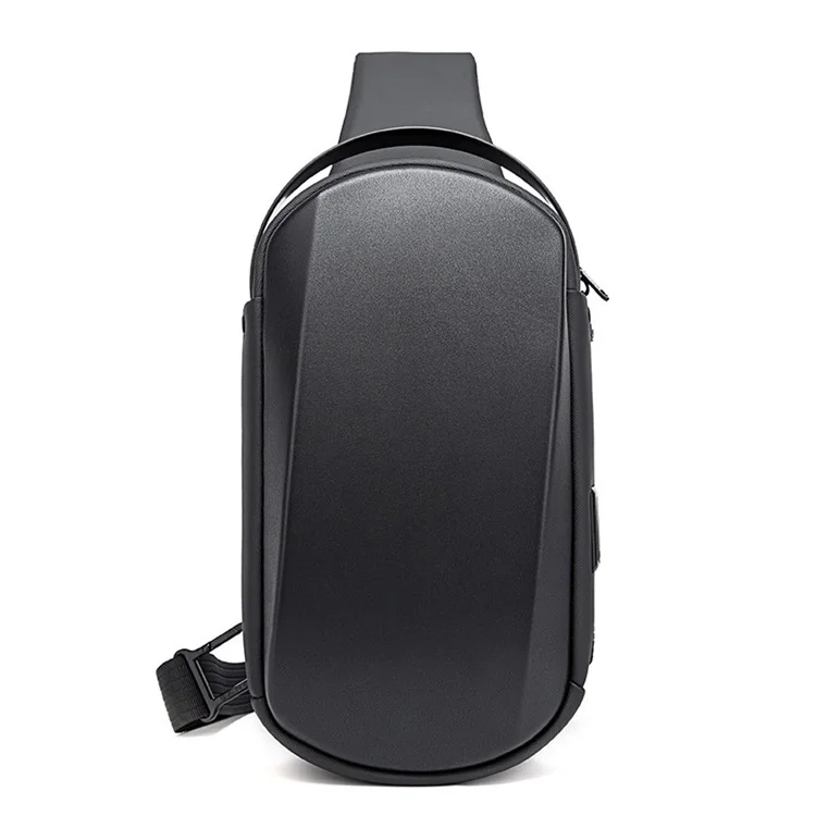 Bolso de pecho BANGE BG-7256 para hombres, bolso bandolera impermeable con carcasa de EVA, bolso cruzado para el hombro con puerto de carga USB para uso casual, senderismo, camping y viajes - negro