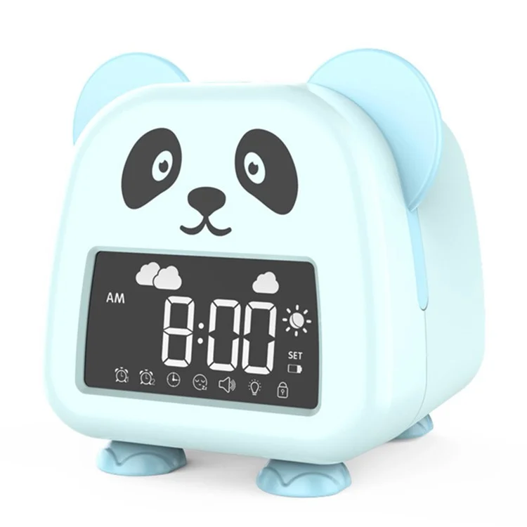 JS2726E Cute Cartoon Panda Kids Digital Clock Children Sleep Training Alarm Clock with LED Night Light - Baby Blue