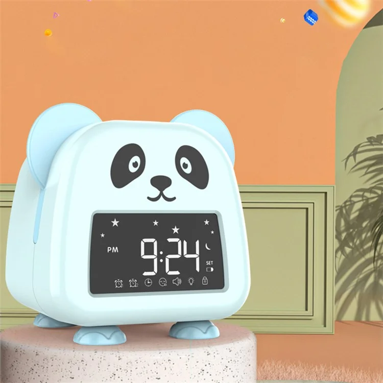 JS2726E Süße Cartoon Panda Kinder Digitaluhr Kinder Schlaftraining Wecker Mit LED -nachtlicht - Baby Blau