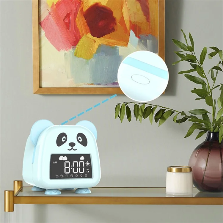 JS2726E Cute Cartoon Panda Kids Digital Clock Children Sleep Training Alarm Clock with LED Night Light - Baby Blue