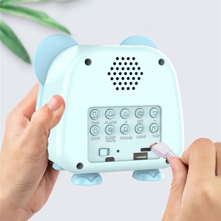 JS2726E Cute Cartoon Panda Kids Digital Clock Children Sleep Training Alarm Clock with LED Night Light - Baby Blue