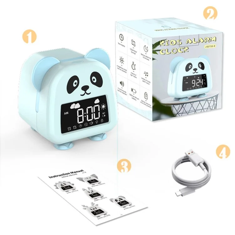 JS2726E Cute Cartoon Panda Kids Digital Clock Children Sleep Training Alarm Clock with LED Night Light - Baby Blue