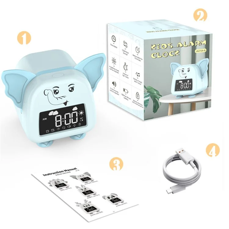 JS2726B Cute Elephant-shaped Alarm Clock Creative Electronic Clock Multifunction Sleep Training Snooze Tool