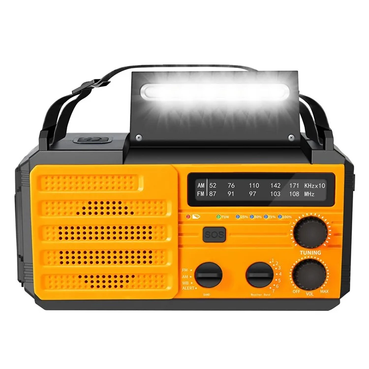 MD-091 AM/FM/NOAA Radio 8000mah Flashlight Emergency Meteo Radio Porta Utilizzabile Manuale di Ricarica Solar Adde di Ricarica Luce di Lettura - Arancia