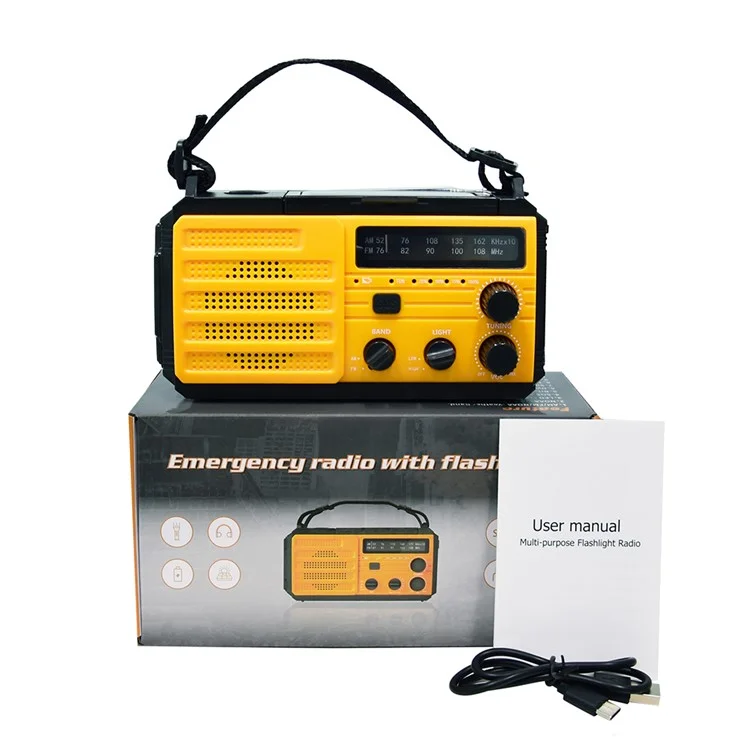 MD-091 AM/FM/NOAA Radio 8000mah Flashlight Emergency Meteo Radio Porta Utilizzabile Manuale di Ricarica Solar Adde di Ricarica Luce di Lettura - Arancia