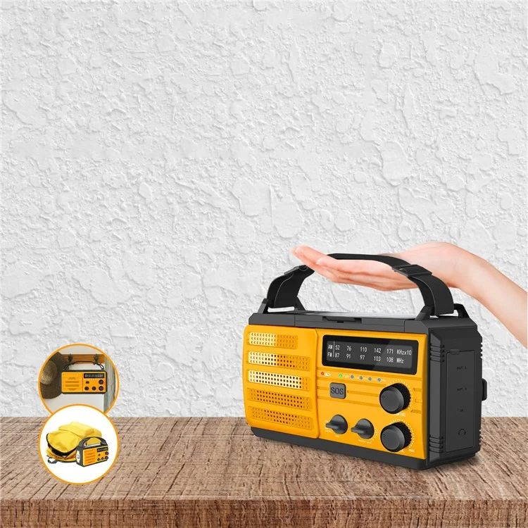 MD-091 AM/FM/NOAA Radio 8000mah Flashlight Emergency Meteo Radio Porta Utilizzabile Manuale di Ricarica Solar Adde di Ricarica Luce di Lettura - Arancia