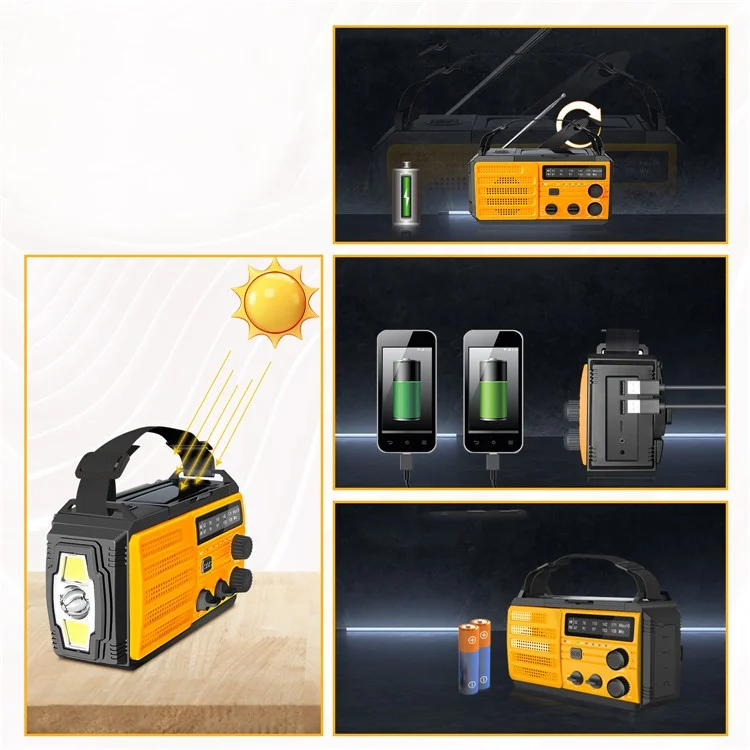 MD-091 AM/FM/NOAA Radio 8000mah Flashlight Emergency Meteo Radio Porta Utilizzabile Manuale di Ricarica Solar Adde di Ricarica Luce di Lettura - Arancia
