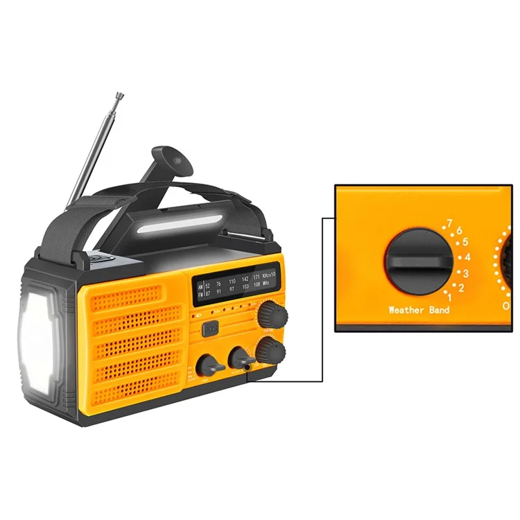 MD-091 AM/FM/NOAA Radio 8000mah Flashlight Emergency Meteo Radio Porta Utilizzabile Manuale di Ricarica Solar Adde di Ricarica Luce di Lettura - Arancia
