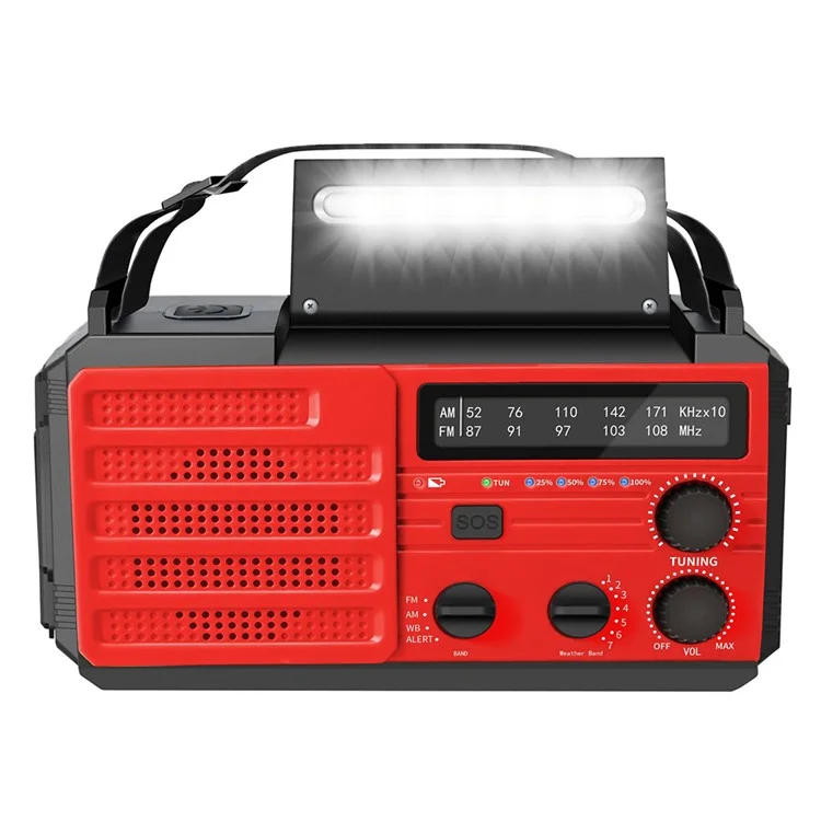 MD-091 AM/FM/NOAA Radio 8000mah Flashlight Emergency Meteo Radio Porta Utilizzabile Manuale di Ricarica Solar Adde di Ricarica Luce di Lettura - Rosso