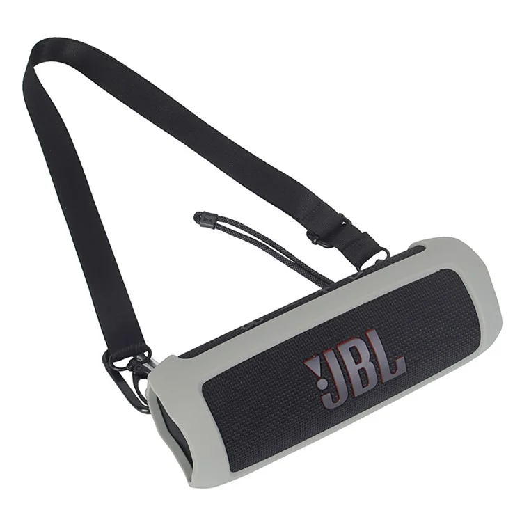 Para capa de transporte de silicone JBL Flip 6 Bluetooth Speaker Protective Cover com alça de ombro e mosquetão - Cinza