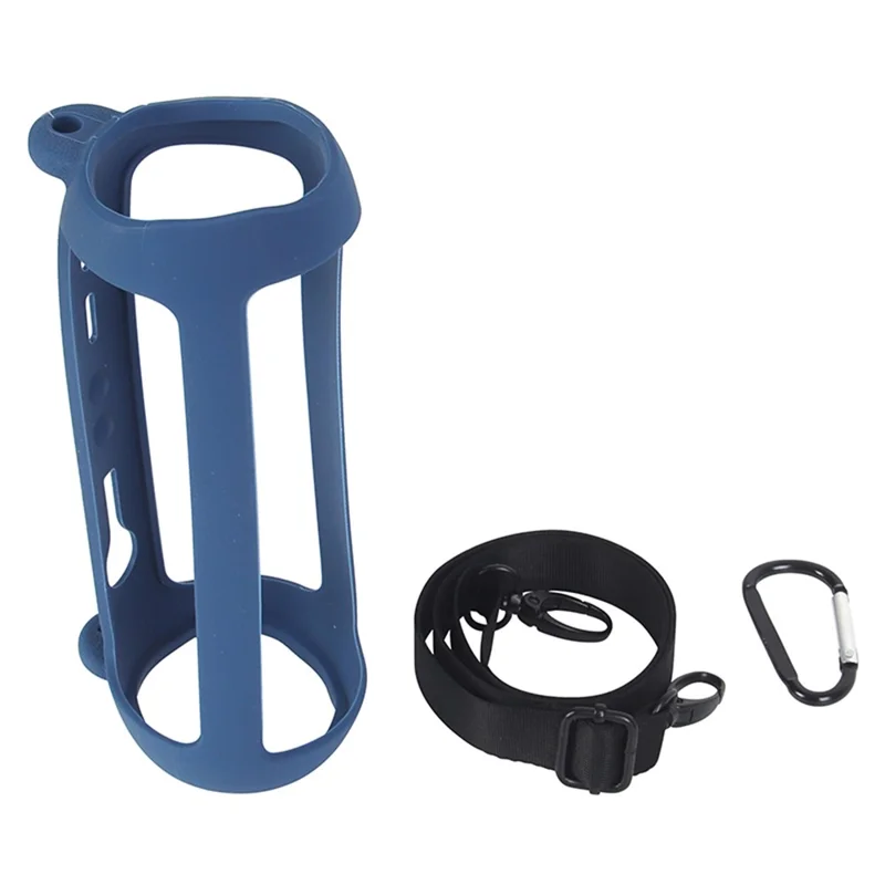 For JBL Flip 6 Silicone Carrying Case Bluetooth-compatible Speaker Protective Cover with Shoulder Strap and Carabiner - Blue