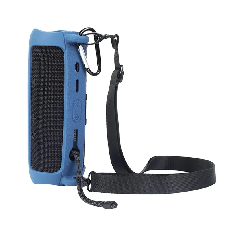 For JBL Flip 6 Silicone Carrying Case Bluetooth-compatible Speaker Protective Cover with Shoulder Strap and Carabiner - Blue