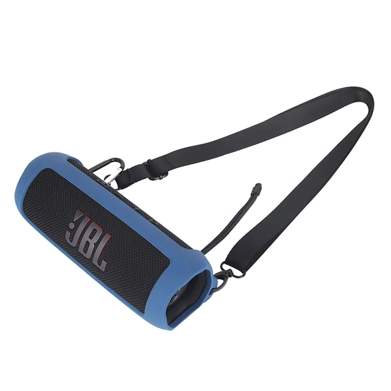 For JBL Flip 6 Silicone Carrying Case Bluetooth-compatible Speaker Protective Cover with Shoulder Strap and Carabiner - Blue