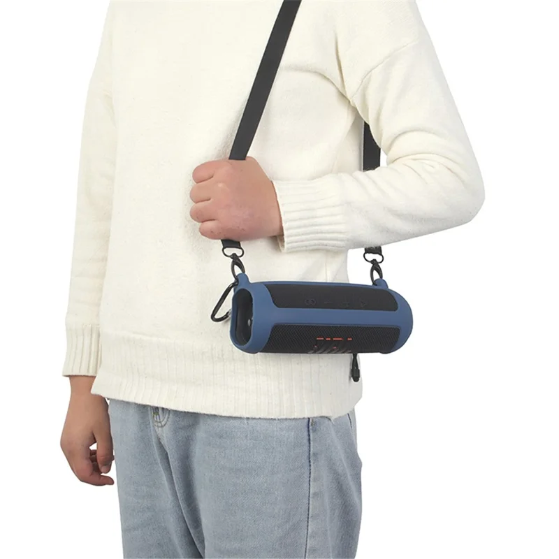 For JBL Flip 6 Silicone Carrying Case Bluetooth-compatible Speaker Protective Cover with Shoulder Strap and Carabiner - Blue