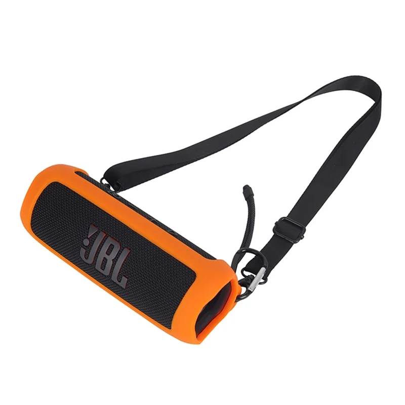 For JBL Flip 6 Silicone Carrying Case Bluetooth-compatible Speaker Protective Cover with Shoulder Strap and Carabiner - Orange