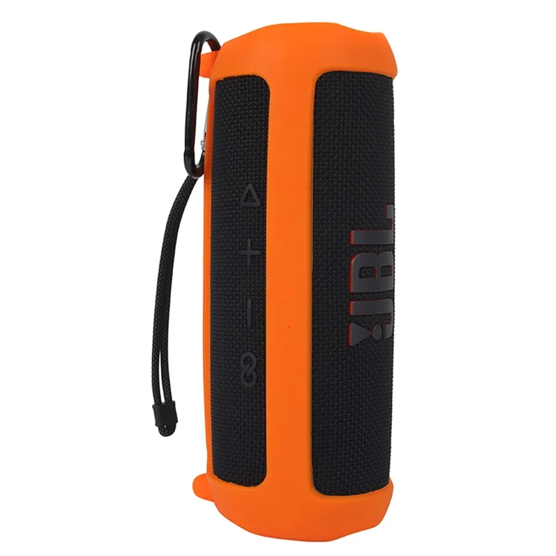 For JBL Flip 6 Silicone Carrying Case Bluetooth-compatible Speaker Protective Cover with Shoulder Strap and Carabiner - Orange