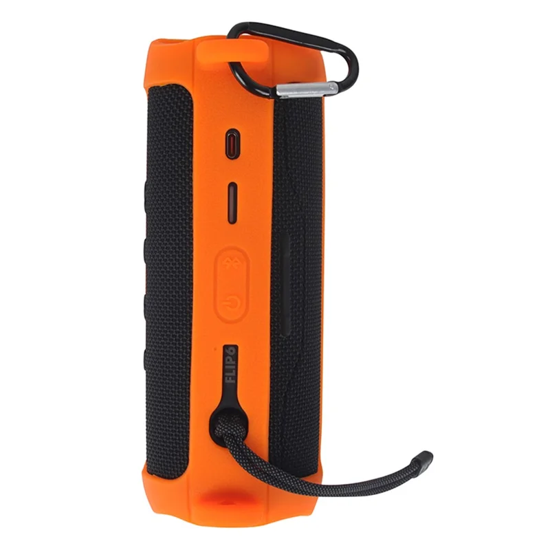 For JBL Flip 6 Silicone Carrying Case Bluetooth-compatible Speaker Protective Cover with Shoulder Strap and Carabiner - Orange