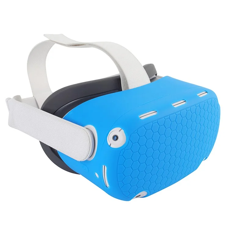 For Oculus Quest 2 VR Headset Silicone Protective Cover Skin Case with Eye Mask - Blue