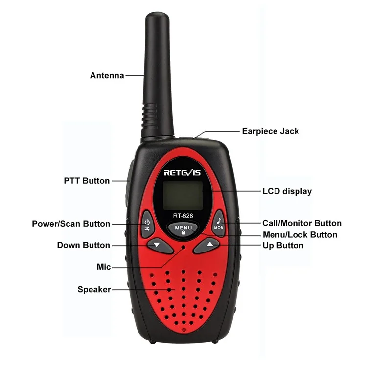 RETEVIS RT628 2Pcs/Set Handheld Walkie-Talkie 0.5W Wireless Mini 22 Channel Radio Toy with LCD Display for Kids (European Frequency) - Silver