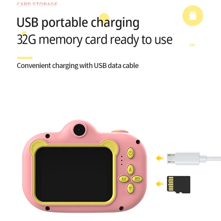 ET02 Cartoon 2.0 inch Screen Children Camera Rechargeable HD Wide Angle Digital Camera Camcorder Kids Gift - Pink