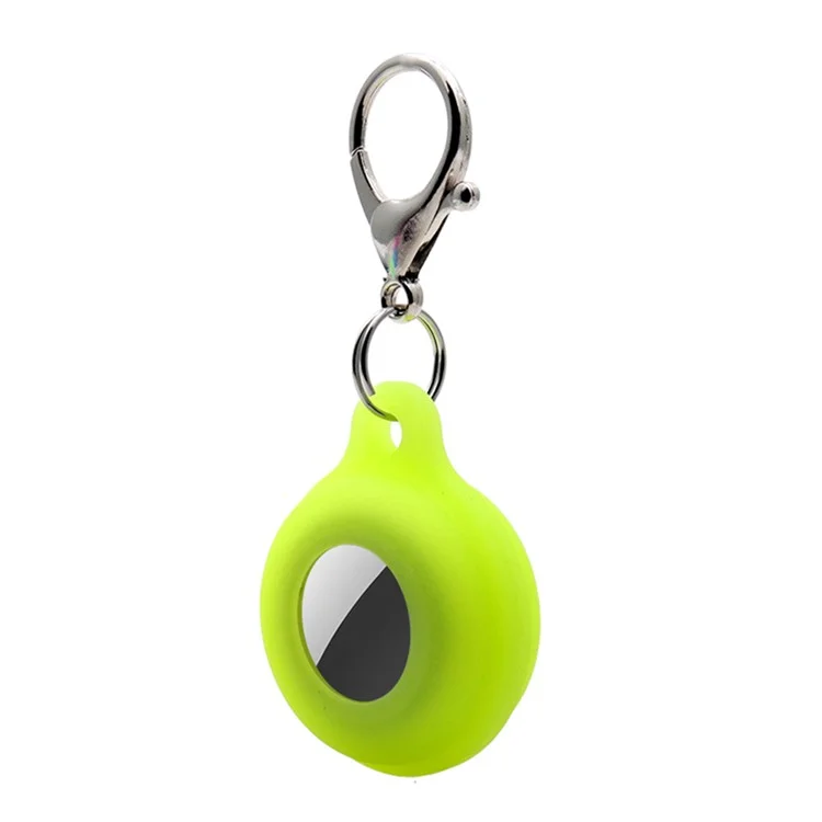 For Apple AirTag Locator Luminous Silicone Case Anti-drop Protective Cover with Key Holder - Luminous Yellow