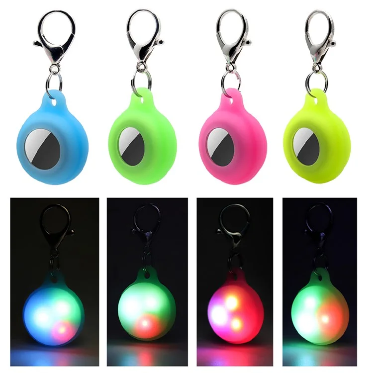 For Apple AirTag Locator Luminous Silicone Case Anti-drop Protective Cover with Key Holder - Luminous Yellow