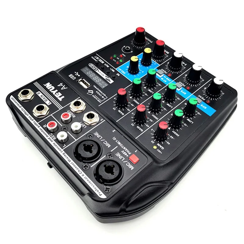 TEYUN A4 4-Channel Small Microphone Digital Audio Mixer DJ Live-Streaming Studio Mixer Sound Board Console System - US Plug